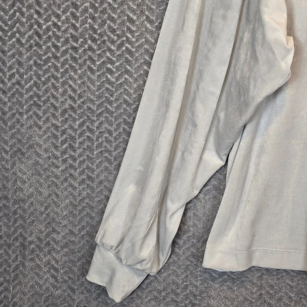 LOFT Womens Light Gray Velour Puff Sleeve Crew Neck Top Blouse Large RN140923